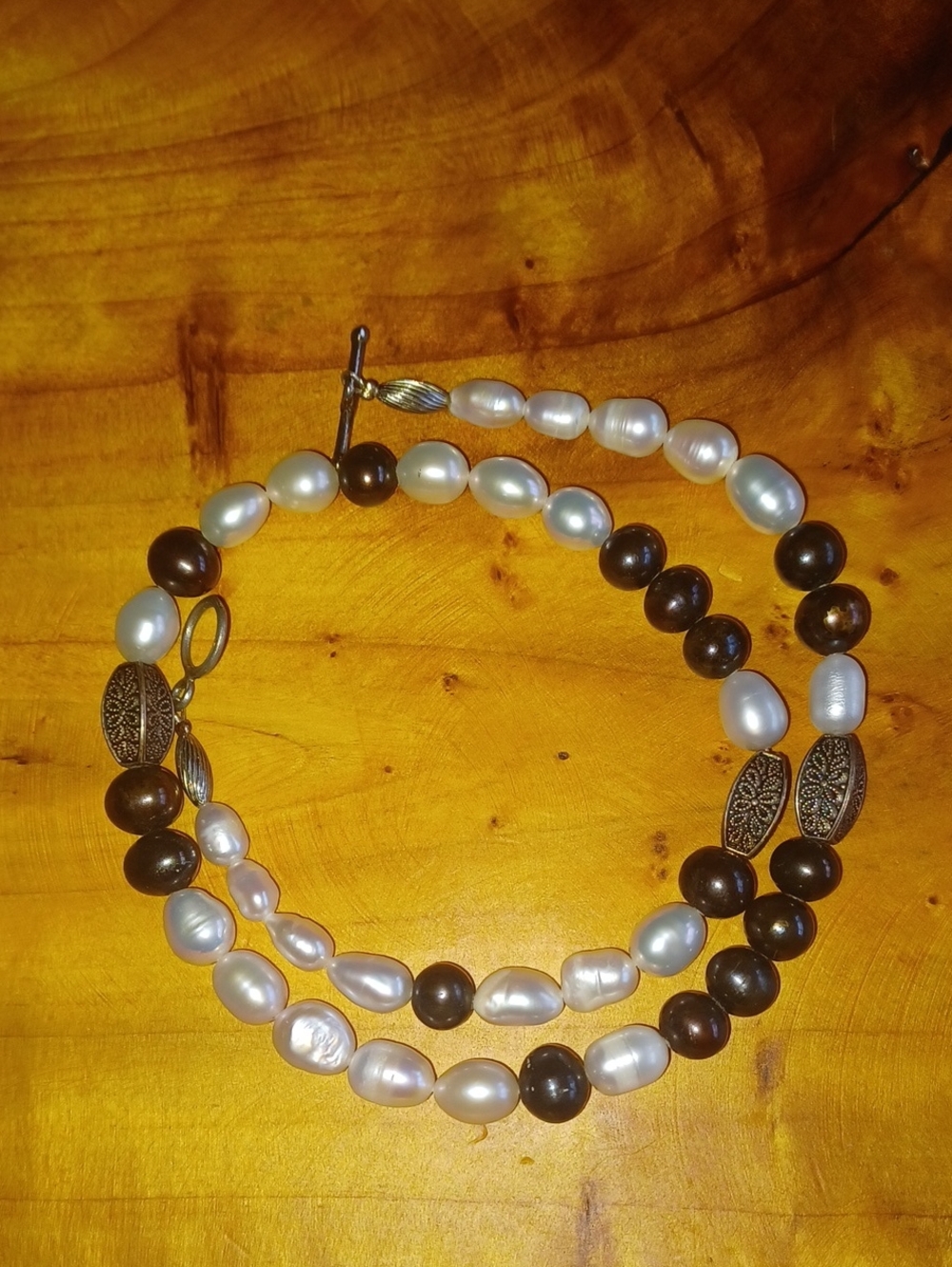 Vintage Genuine Freshwater Pearl & Chocolate Pearl Beaded Necklace - 17.5"